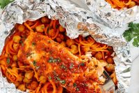 Moroccan Salmon Foil Packets with Carrot Noodles & Chickpeas