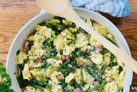 Tortellini Pasta with Asparagus Spinach and Ham