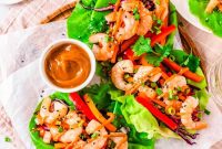 Asian-Style Shrimp Lettuce Wraps with Tangy Sesame Dipping Sauce