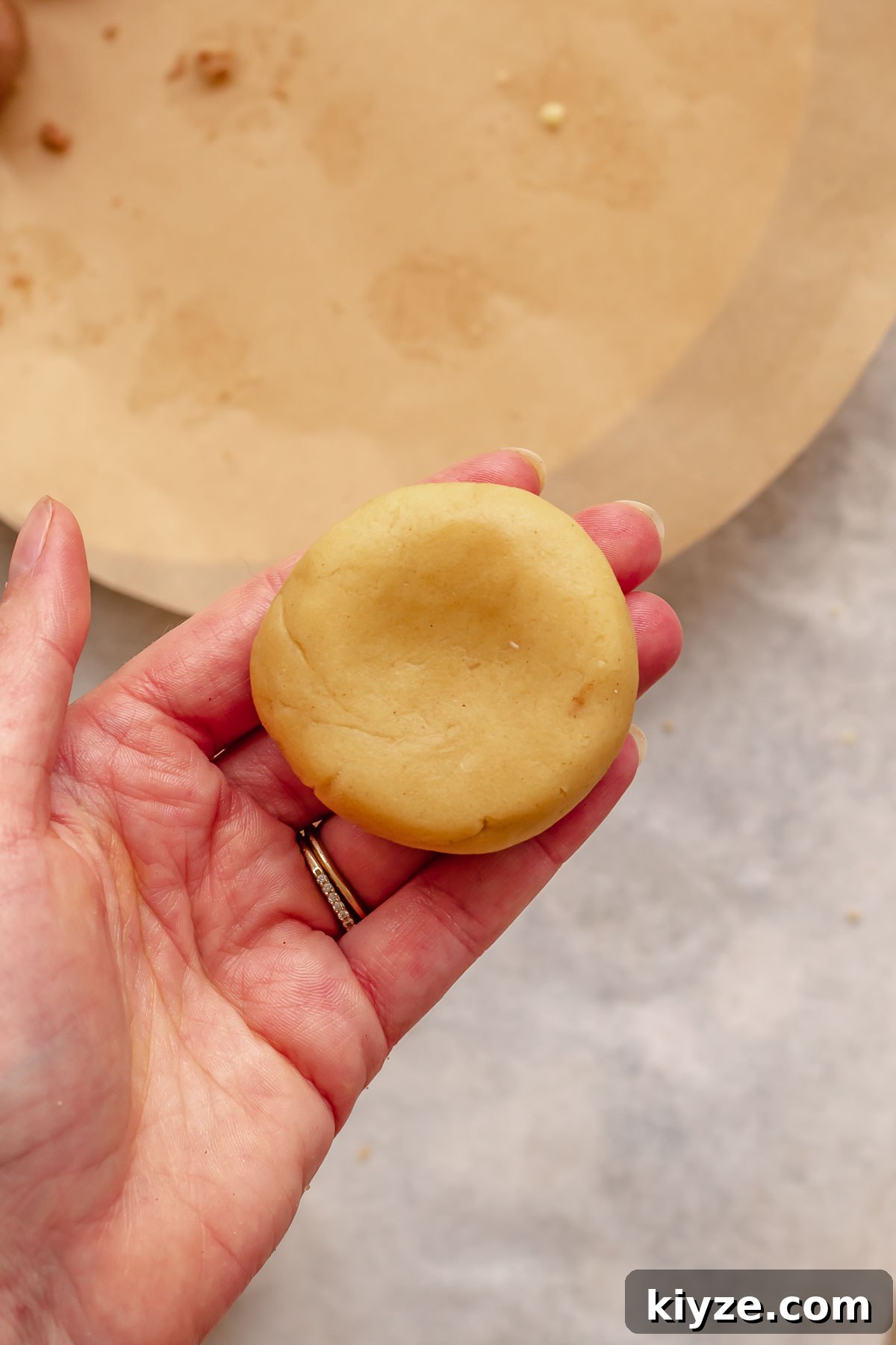 Cinnamon Swirl Coffee Cake Cookies: Soft Baked Recipe 15 Flattened cookie dough ball.