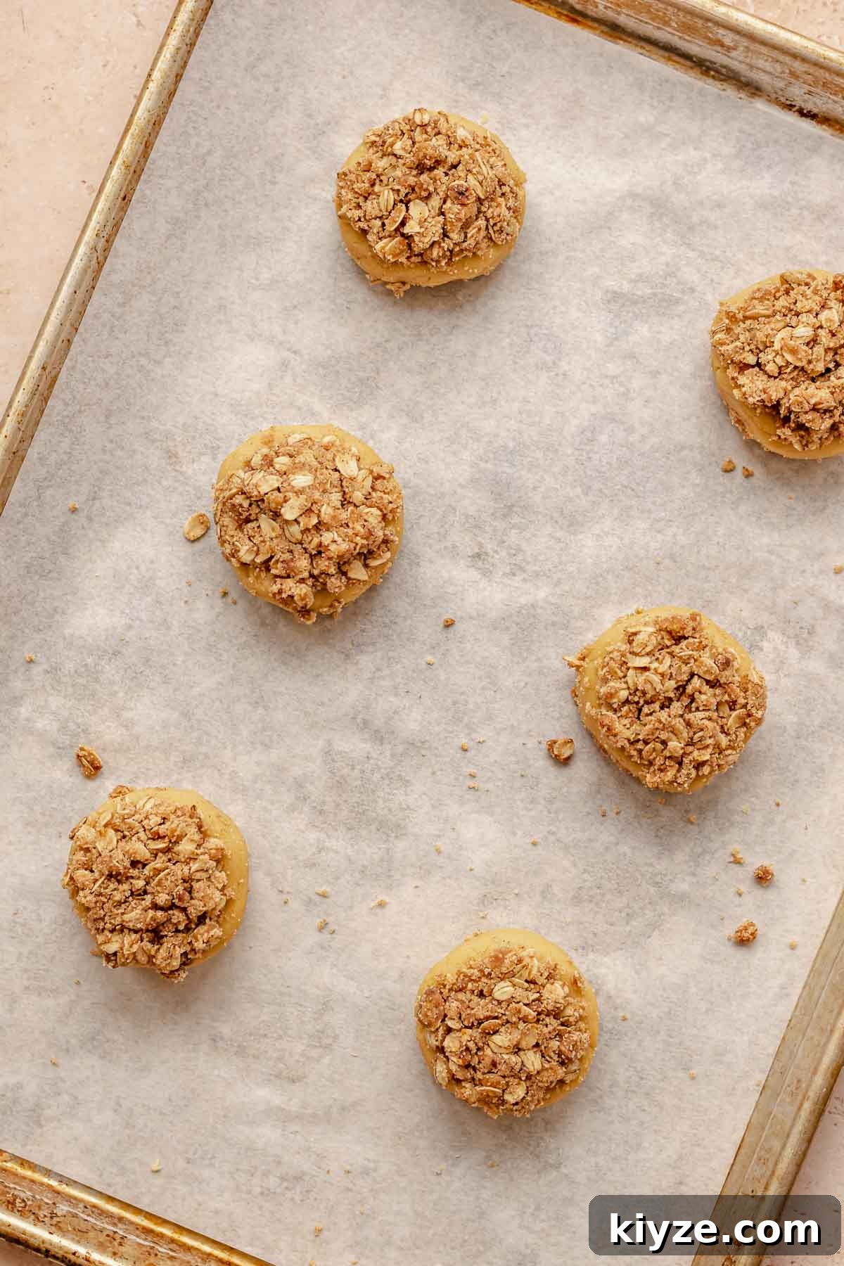 Cinnamon Swirl Coffee Cake Cookies: Soft Baked Recipe 17 Prepared dough rounds on a cookie sheet.