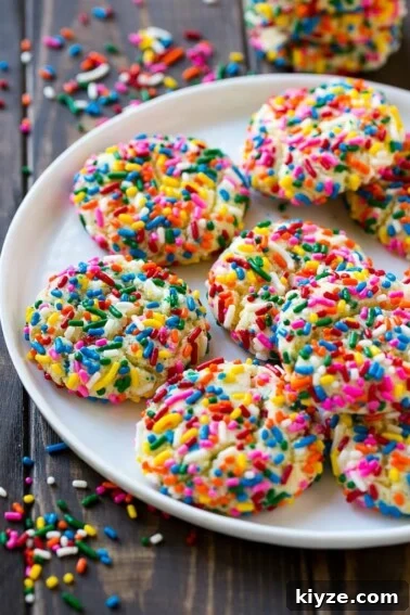 No-Bake Avalanche Cookies Recipe — Quick No-Oven Treat 3 A plate of funfetti cookies coverd in rainbow sprinkles.