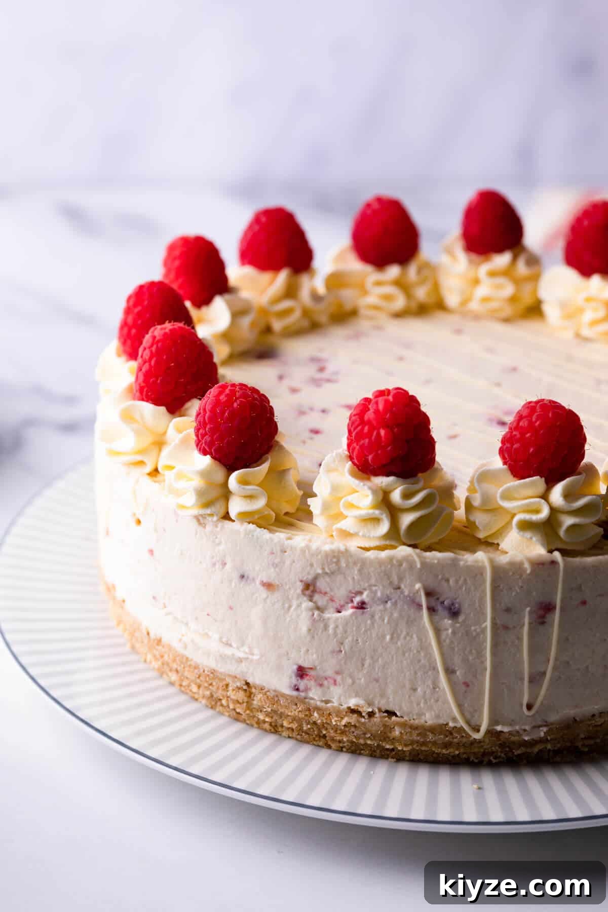 No-Bake Raspberry and White Chocolate Cheesecake Recipe 8 No bake cheesecake with raspberries and white chocolate.