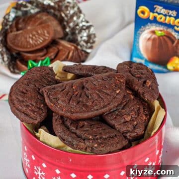 Terry's chocolate orange cookies recipes in a red Christmas tin