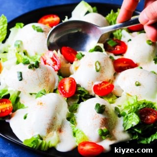 Polish Deviled Eggs with Classic Mayonnaise Filling 13 Serving Eggs Mayonnaise with a spoon