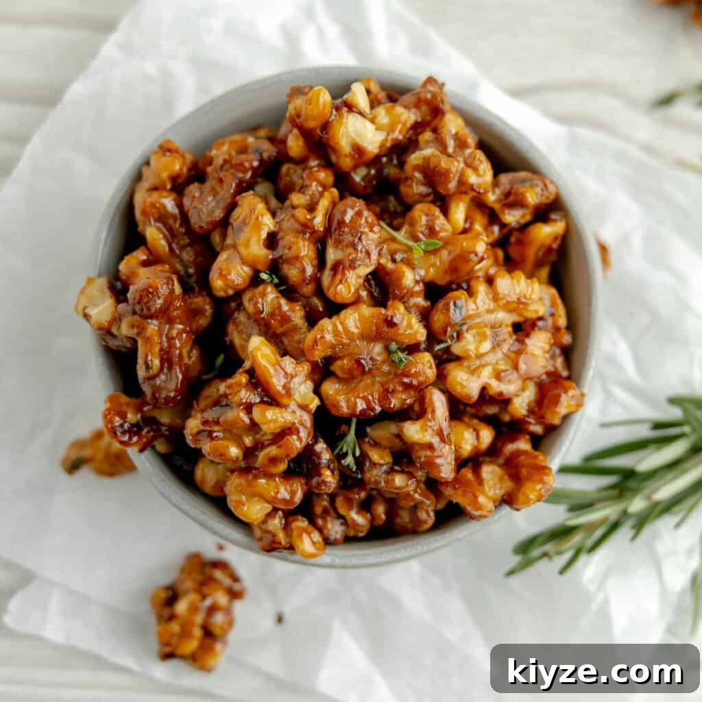 Crispy Garlic Crostini with Olive Oil and Herbs 13 Candied maple walnuts in a bowl.