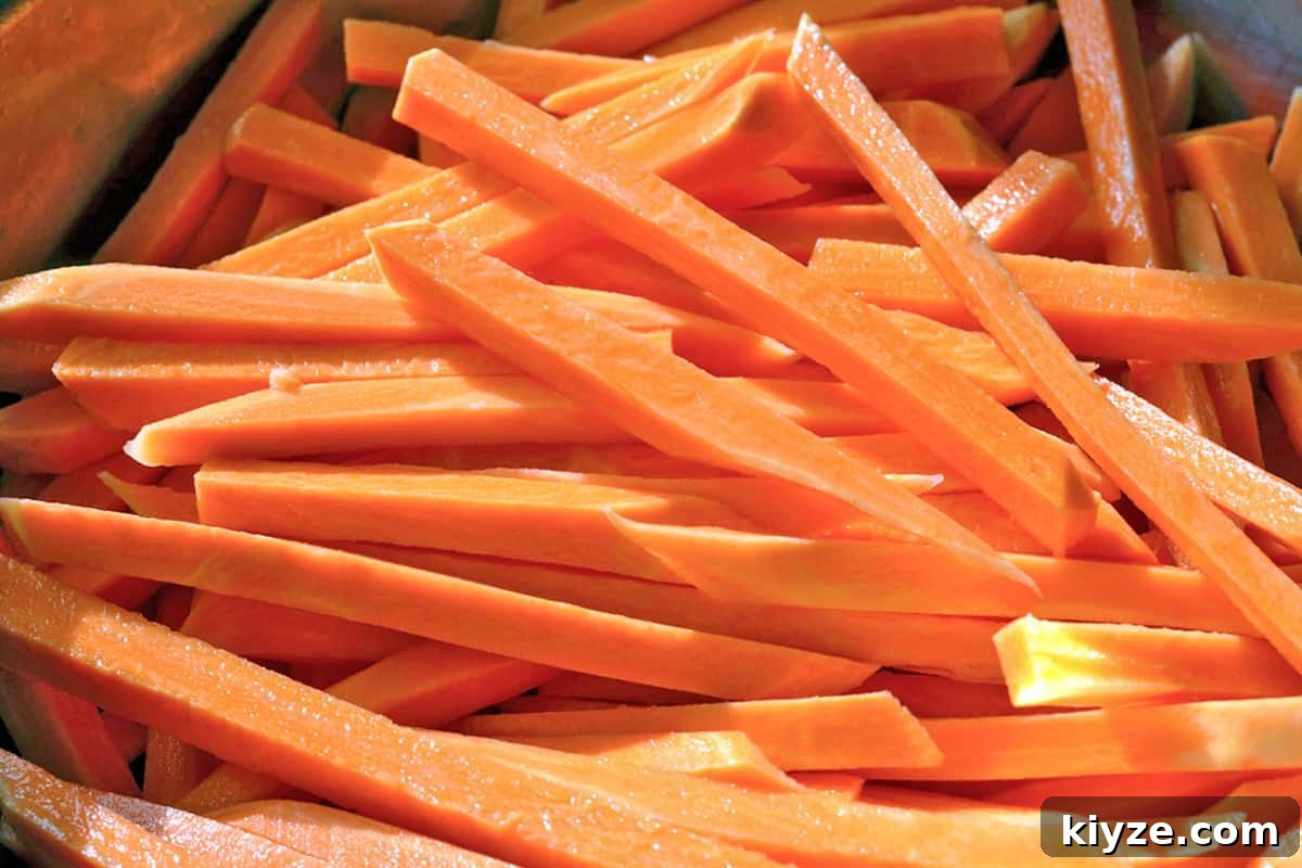 Crispy Sweet Potato Fries: Oven or Air Fryer Method 5 Sweet potatoes cut unto matchsticks.