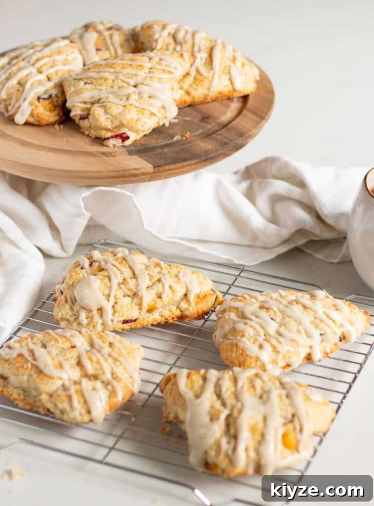 Vanilla Cardamom Plum Scones on cooling rack
