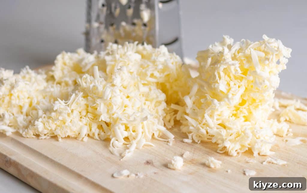 Frozen butter that has been grated