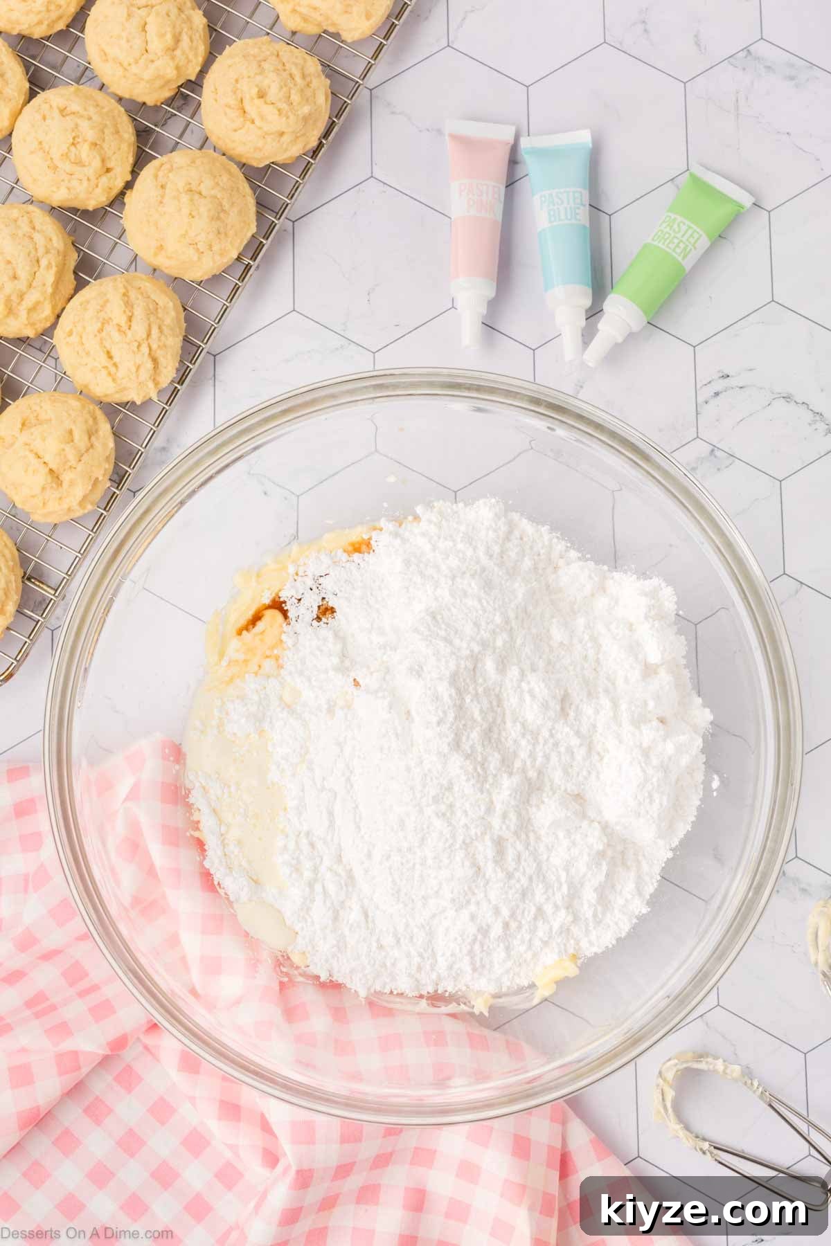 Sour Cream Sugar Cookies Recipe for Soft, Tender Cookies 12 Frosting ingredients combined in a bowl.