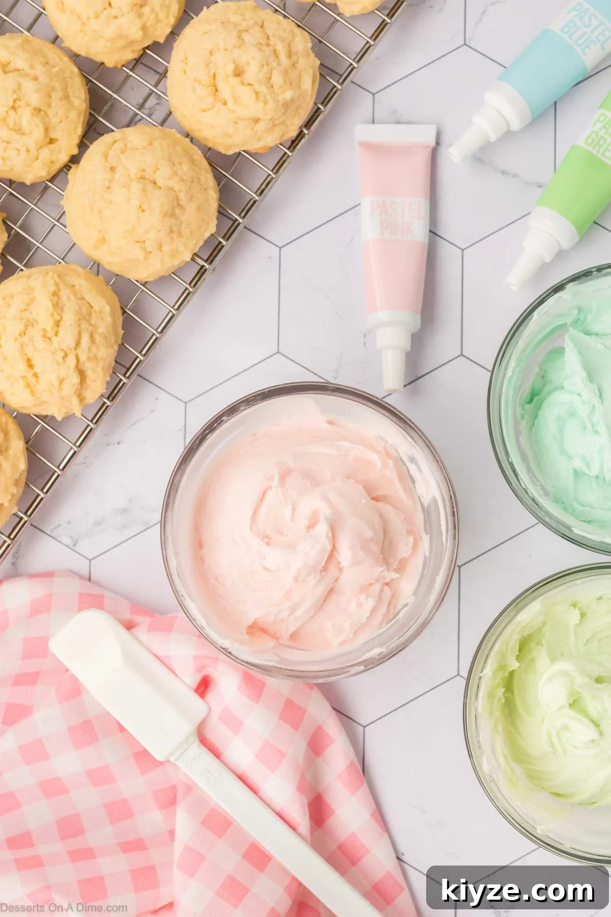 Sour Cream Sugar Cookies Recipe for Soft, Tender Cookies 13 Frosting combined and mixed with food coloring.