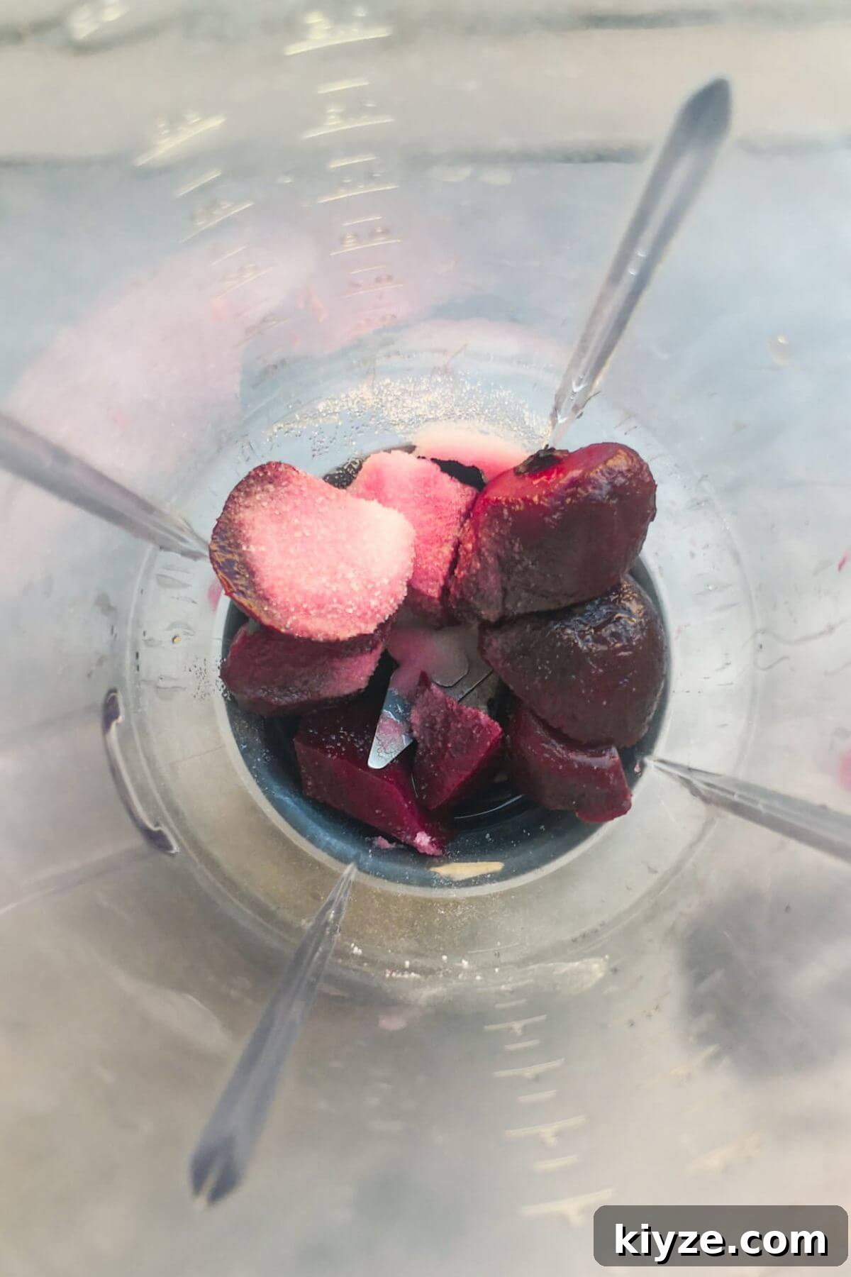 Crispy Dukkah Potatoes with Aioli & Pink Tahini Drizzle 7 Beetroot, salt, lemon juice and water in the bowl of a blender.