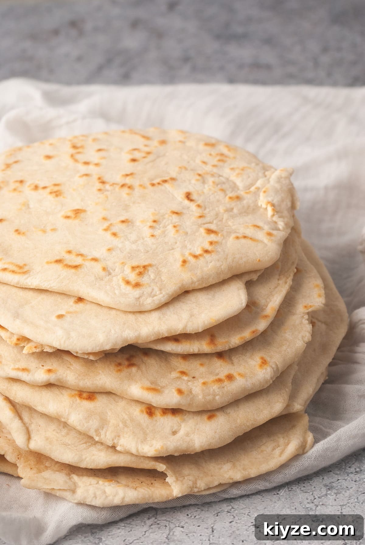 stack of homemade fluffy flour tortillas