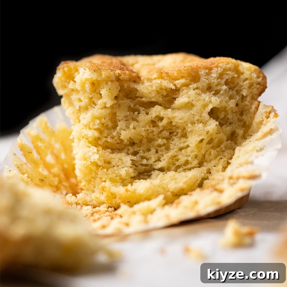 Keto Cornbread Muffins (1g Net Carb Each) 3 A pinched keto cornbread muffin showing the tender crumb