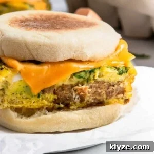 Freezer-Friendly Sausage McMuffin with Spinach Recipe 7 Sausage spinach egg mcmuffin sandwich.