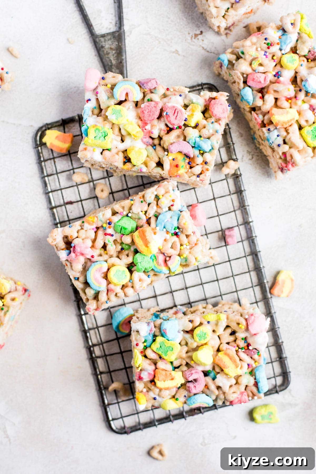 Lucky Charms Treats Recipe: Crispy Marshmallow Snack Bars 7 lucky charms bars cut on wire rack