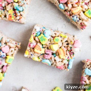 Lucky Charms Treats Recipe: Crispy Marshmallow Snack Bars 10 lucky charms treats cut and scattered on table