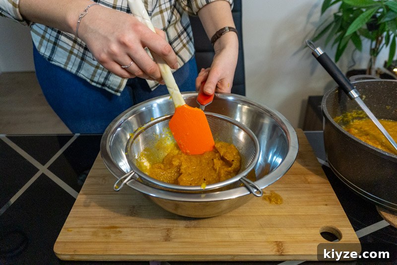Creamy Pumpkin Soup from Scratch — No Stock or Blender Needed 8 Sieving the pumpkin