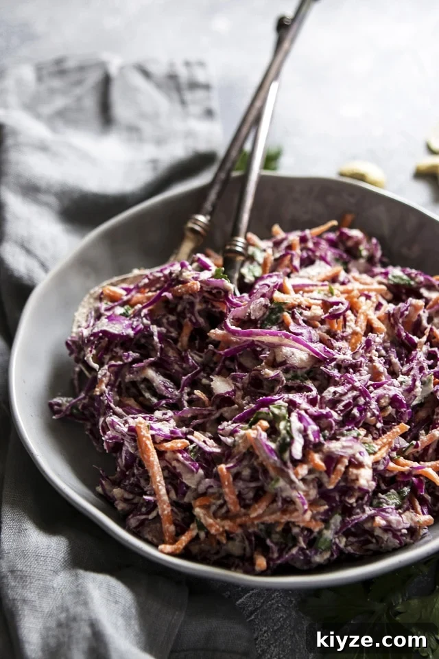 Vegan Coleslaw on a Grey Plate