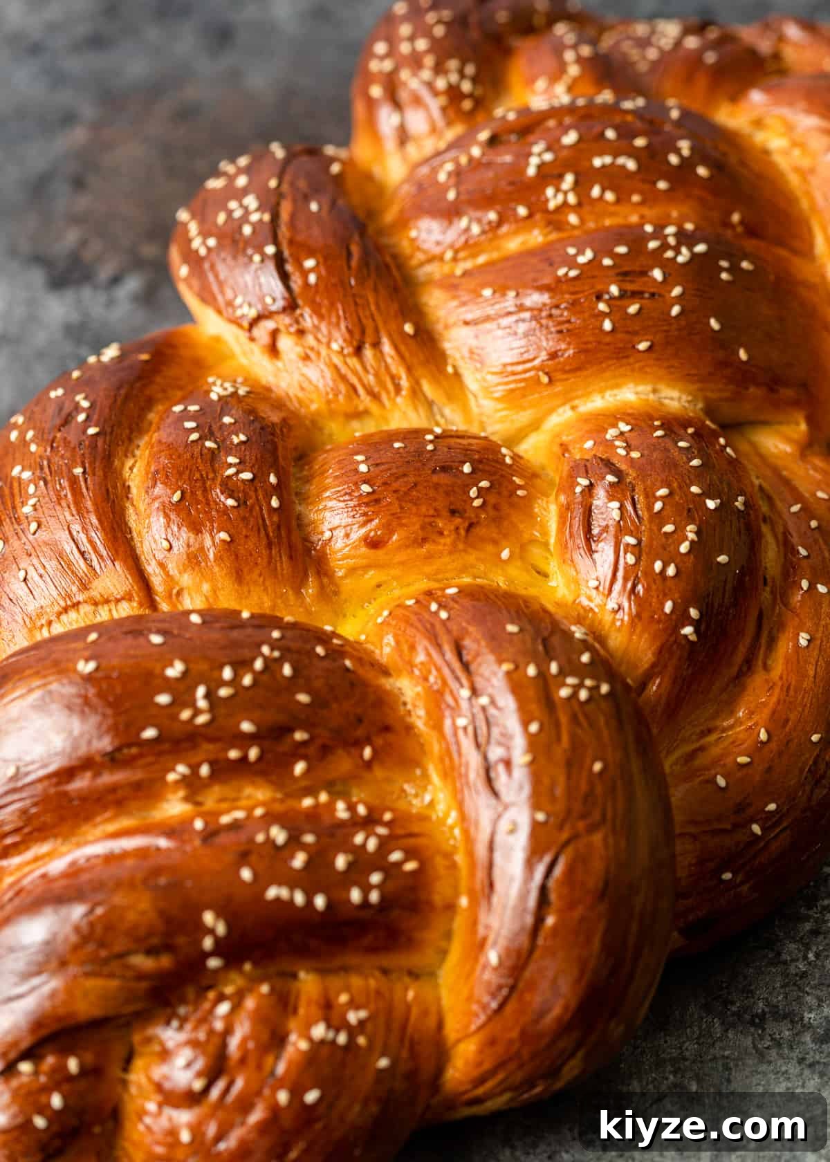 Classic Fluffy Challah Recipe for Braiding and Baking 14 closeup side view: challah bread tutorial