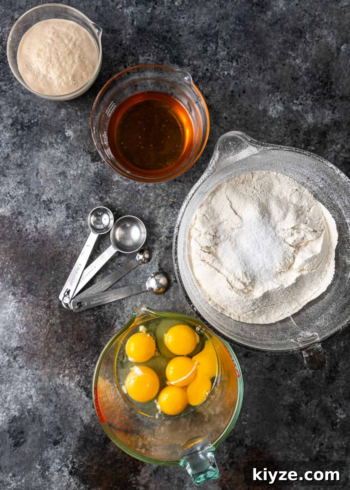Classic Fluffy Challah Recipe for Braiding and Baking 4 overhead: ingredients needed to make challah bread recipe