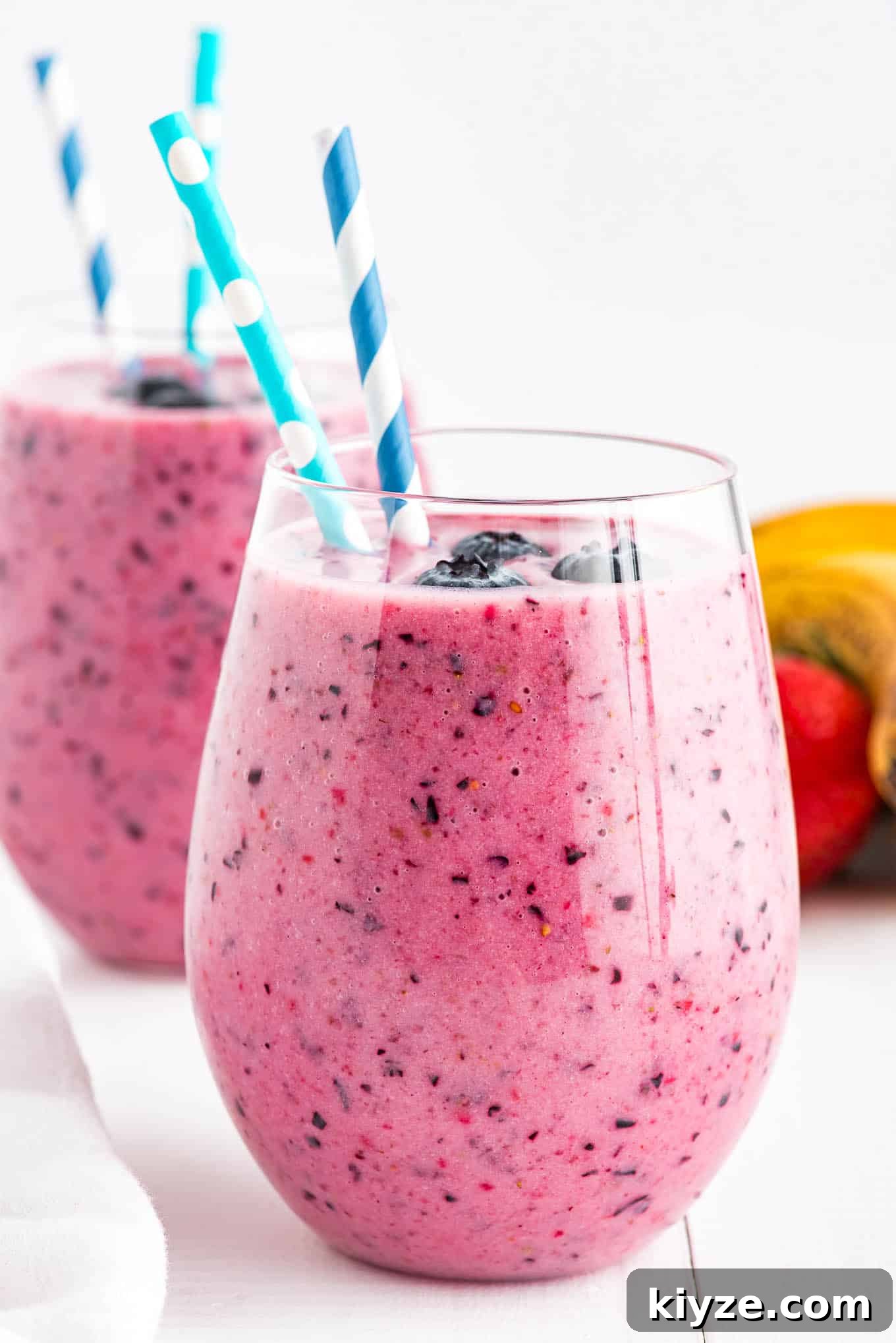 Creamy Blueberry Smoothie with Greek Yogurt 2 Glass of blueberry smoothie.