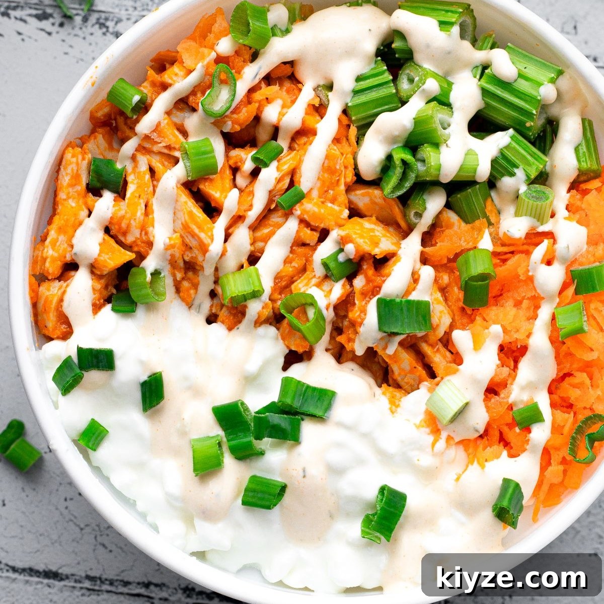 recipe for buffalo chicken cottage cheese bowl