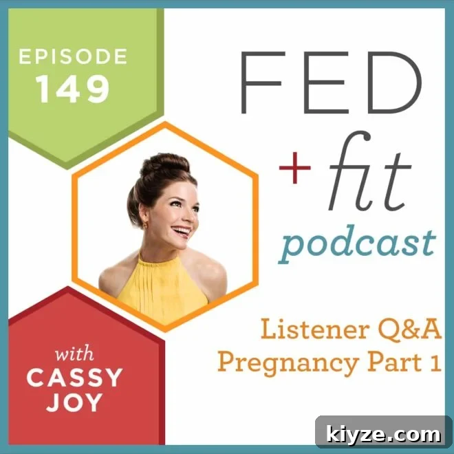 Episode 149: Listener Q&A — Pregnancy Questions Part 1 2 Fed and Fit podcast graphic, episode 149 listener q and a pregnancy part 1 with Cassy Joy