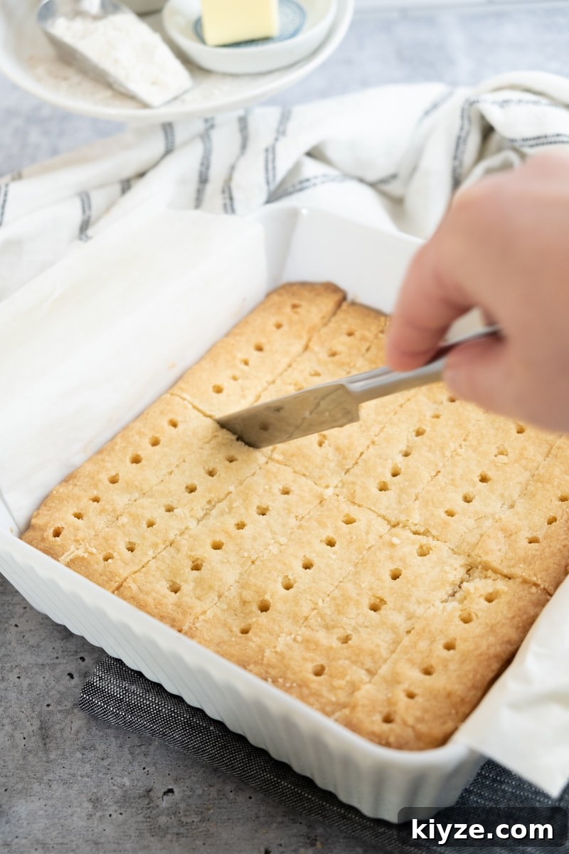 Traditional Scottish Shortbread Cookies Recipe — Buttery & Crisp 23 cutting dough along scored lines