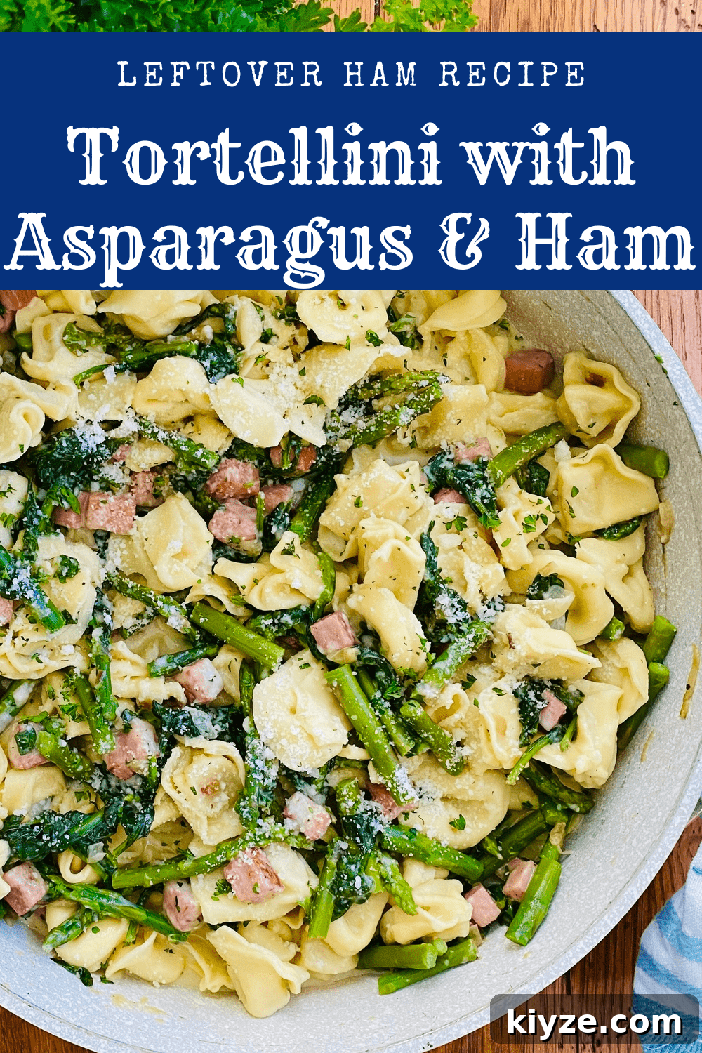 tortellini pasta with asparagus, spinach and ham