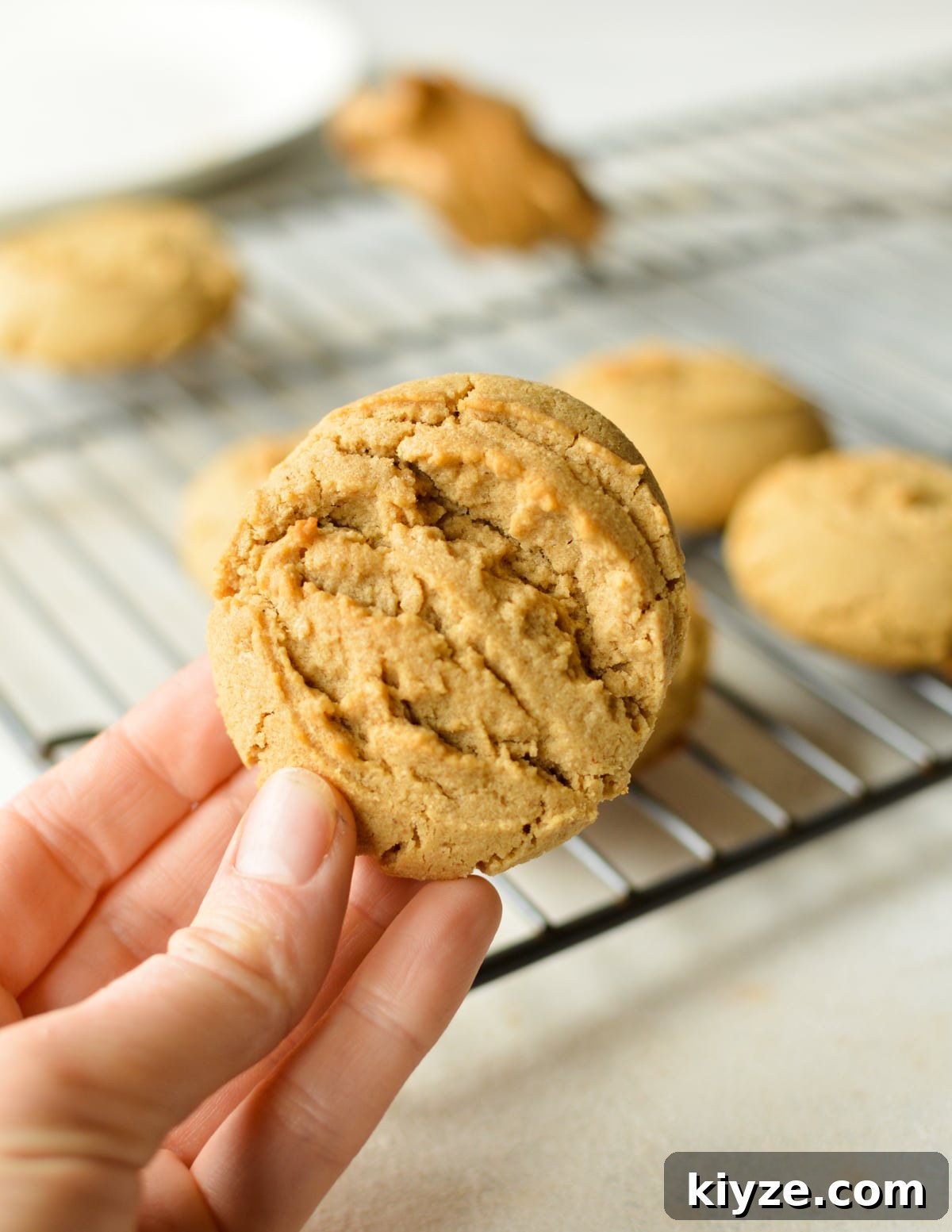 Chewy Peanut Butter Cookies Made with Oat Flour 12 hand holding peanut butter cookie.