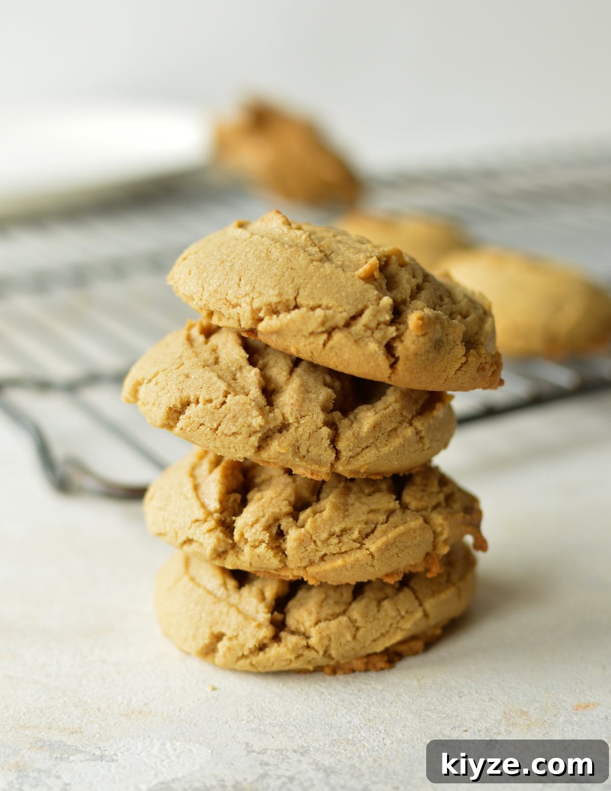 Chewy Peanut Butter Cookies Made with Oat Flour 13 a stack of oat flour cookies with peanut butter.