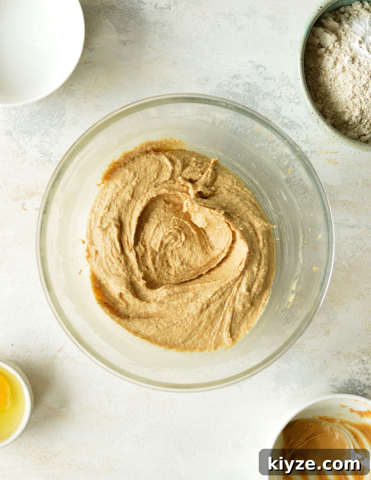 Chewy Peanut Butter Cookies Made with Oat Flour 5 creamed butter, sugar, and peanut butter in a bowl.