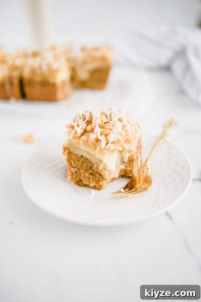 gluten free dairy free best ever apple crumb coffee cake recipe with a cinnamon streusel and vanilla icing