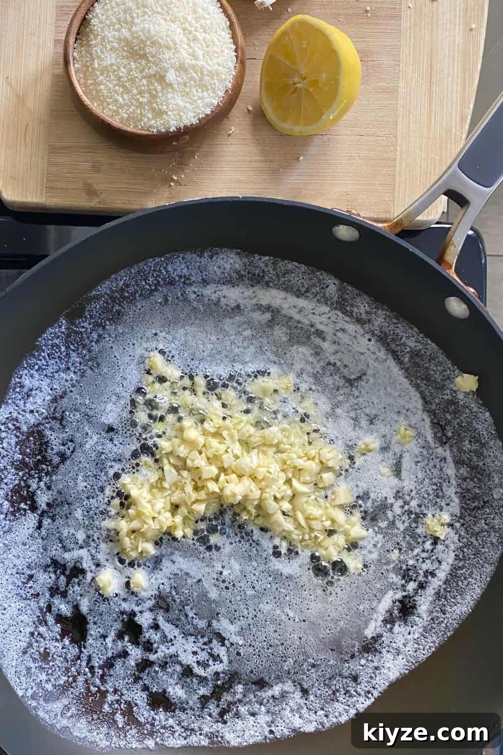 Parmesan Garlic Butter Noodles Recipe 6 melted butter, olive oil and garlic in a sauté pan