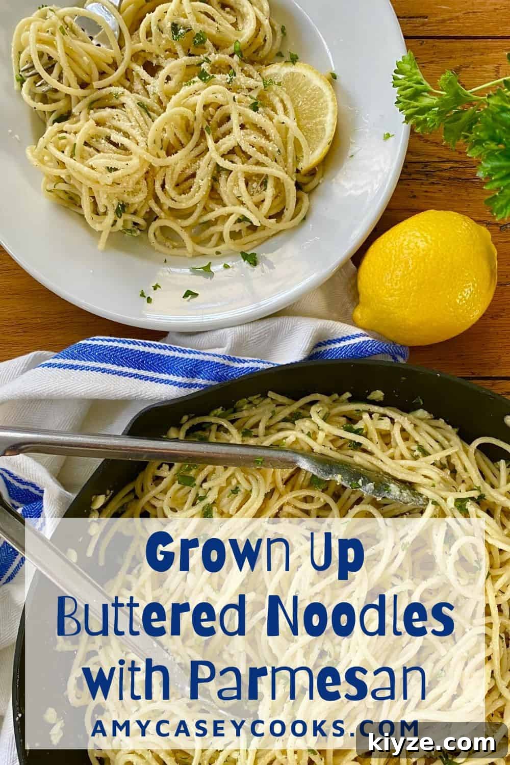 Parmesan Garlic Butter Noodles Recipe 9 single serving of buttered noodles with Parmesan and a large skillet full of noodles