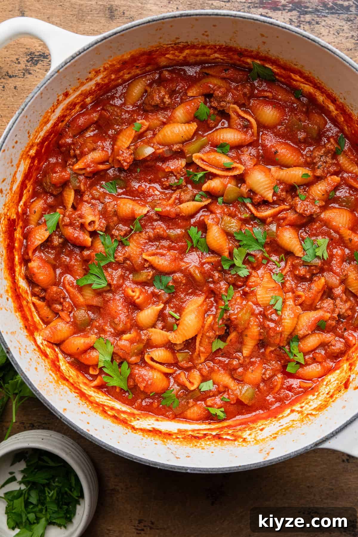 Classic American Chop Suey with Ground Beef Recipe 3 The recipe made in a large pot.