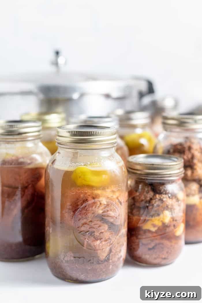 How to Can Venison Safely: Step-by-Step Guide for Beginners 3 deer meat canned in quart and pint jars with a pressure canner
