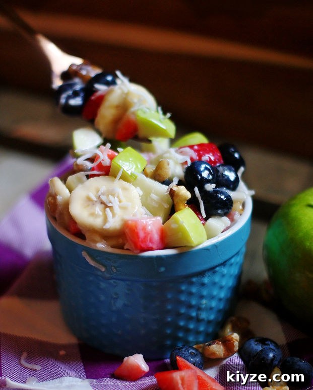 Classic fruit salad with an old fashioned sauce recipe.