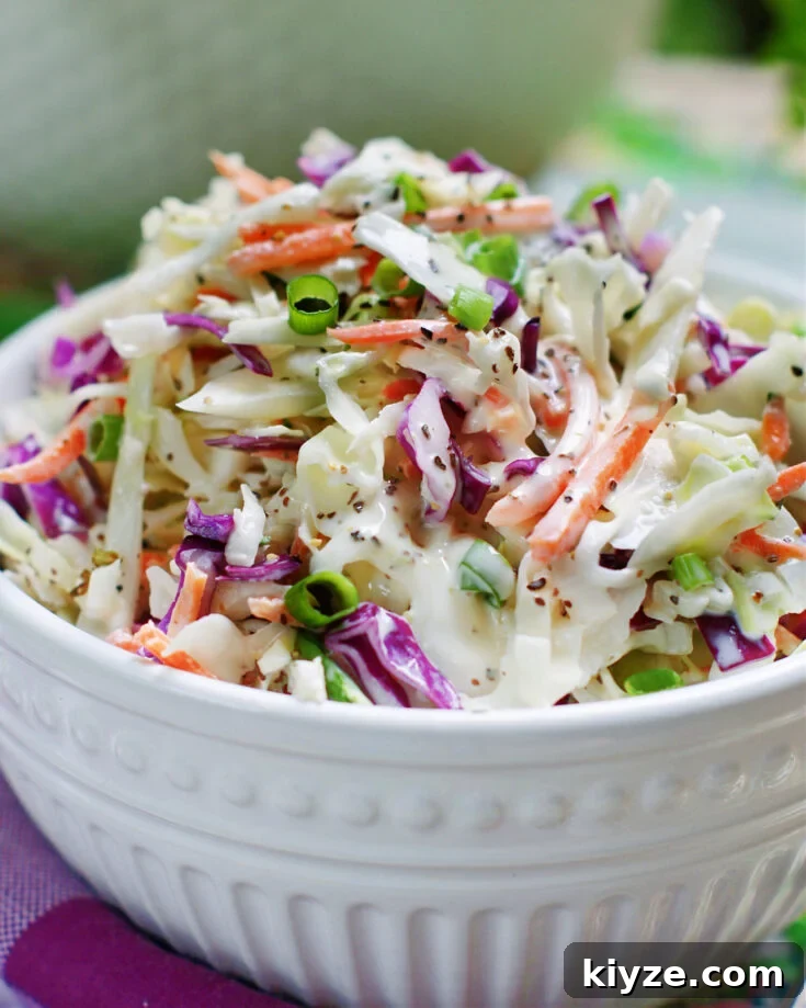 creamy coleslaw with a tangy homemade mayo based dressing is a southern favorite