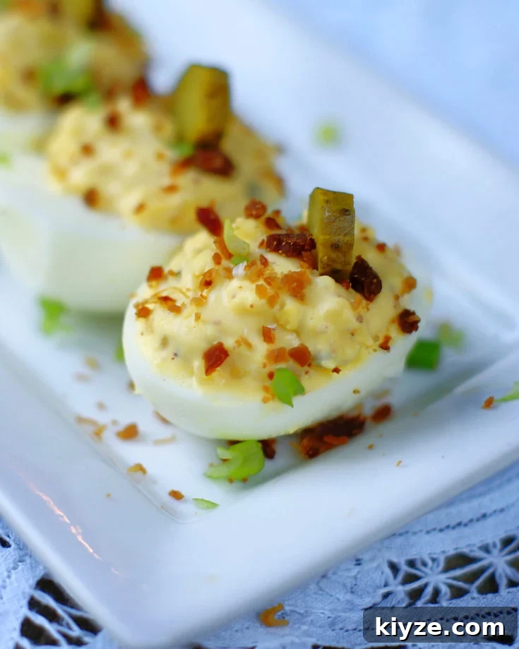 Deviled Eggs with Pickles & Bacon
