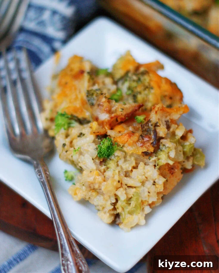 Cheesy Broccoli rice casserole made from scratch with an easy mushroom and cheese sauce.