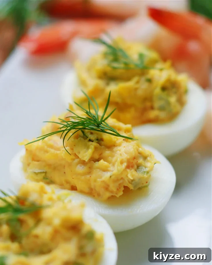 Shrimp & crab stuffed deviled eggs are perfect for Easter, Thanksgiving, Christmas, cookouts and parties.