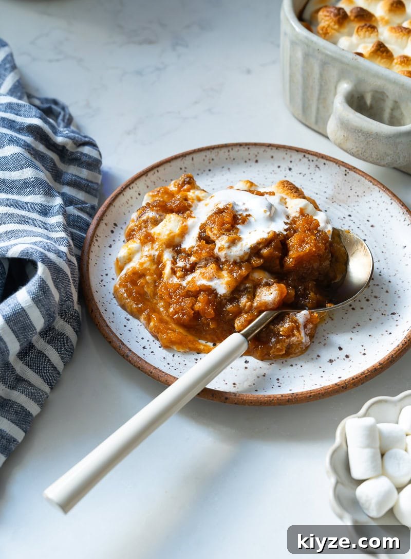sweet potato bake with marshmallows on a plate 