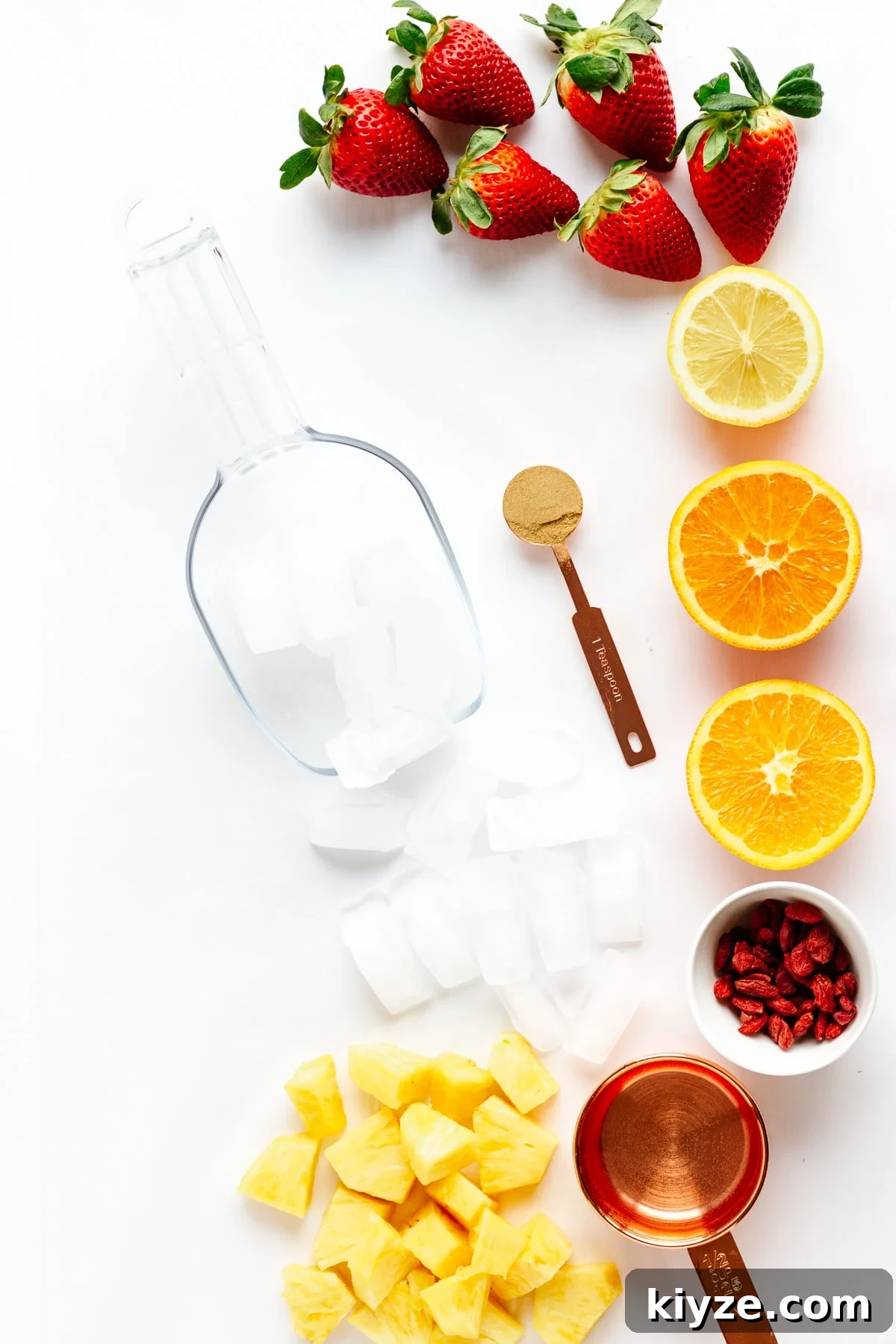 High-Vitamin C Immunity-Boost Smoothie Recipe 5 Overhead photo of all the ingredients needed to make the Vitamin C Powerhouse Smoothie recipe.