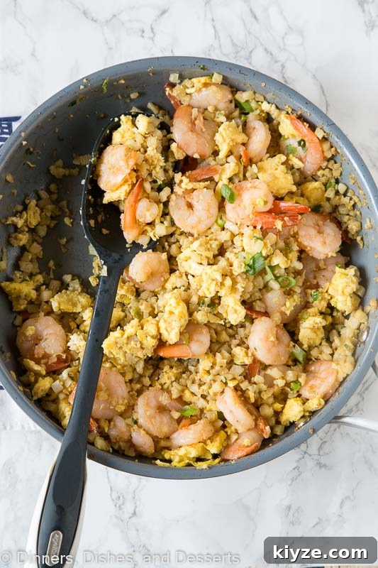Cauliflower Shrimp Fried Rice Recipe: Low-Carb Shrimp Fried Rice 2 Cauliflower Shrimp Fried Rice – A healthy version of a Chinese take-out favorite! Ready in minutes and you don’t have to feel any guilt about fried rice again!