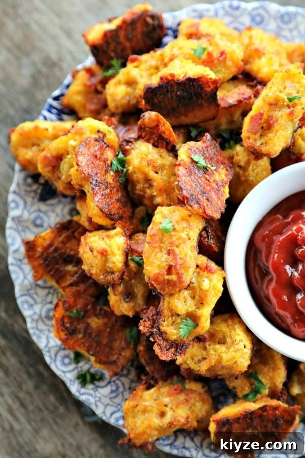 Bacon Cheddar Cauliflower Tots — Low-Carb Tater Tot Recipe 2 Baked, crispy, Bacon Cheddar Cauliflower Tots {Healthier Tater Tots} are the ultimate in crispy, cheesy perfection. You'd never know they're lower carb than tater tots and honestly, you'd be hard pressed to know they're NOT tater tots.