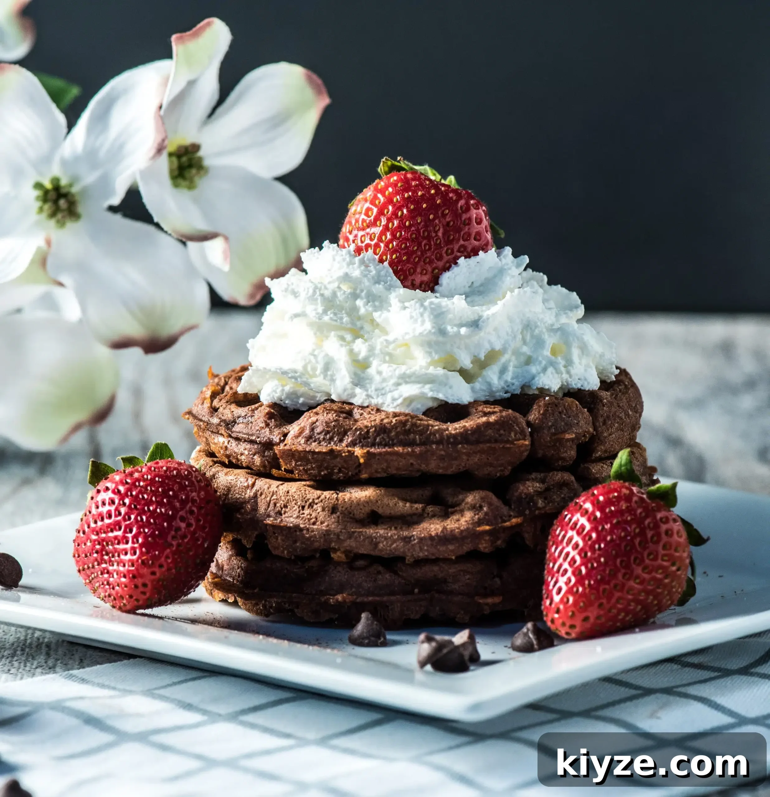 Chocolate Brownie Chaffles: Low-Carb Keto Dessert Recipe 11 Chaffle stack with cream