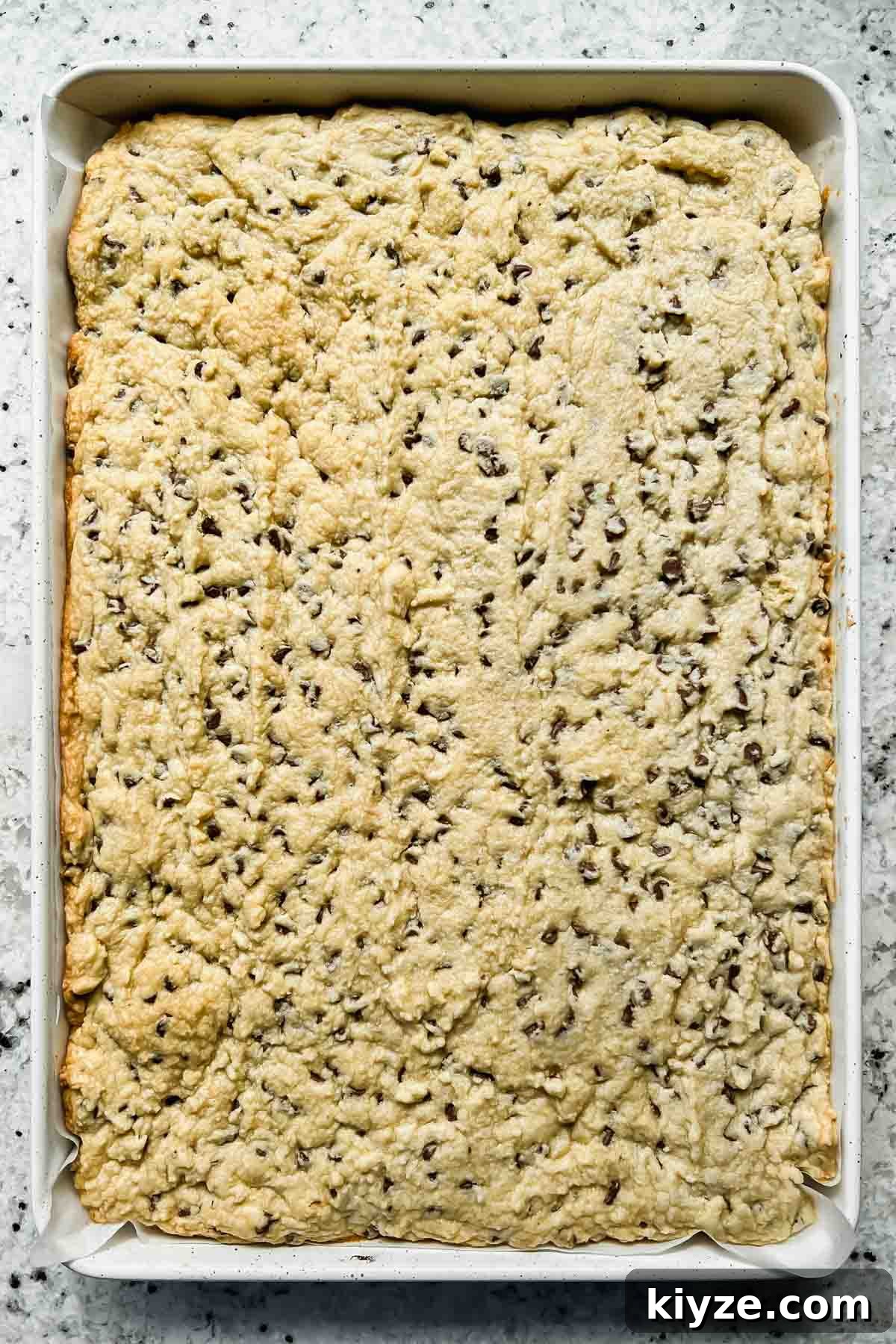 Fourth of July Flag Cookie Cake Recipe 9 baked cookie cake in baking sheet.