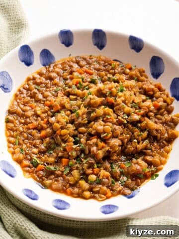Lentils with vegetables in a bowl.
